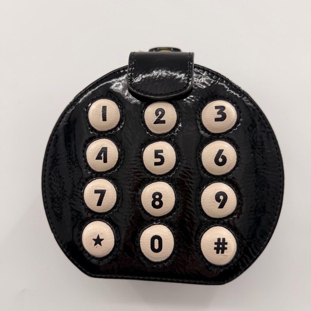 Betsey Johnson Kitsch Round Black Phone Dial Clutch Crossbody Bag Black Purse